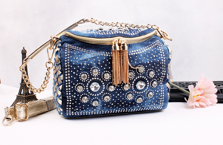 Rhinestone Handbags Designer Denim Handbags Fashion Blue Denim Jean ...