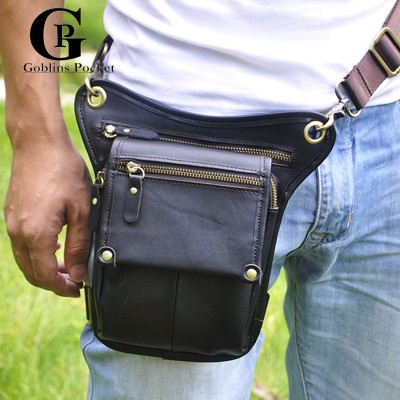 Leather Fanny Pack Cowhide! Black,Brown Men Bags Men's Genuine Leather Travel Motorcycle Riding Messenger Fanny Pack Waist Thigh Drop Leg Bag