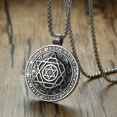 Talisman Hexagram Pentacle Of Solomon Amulet Pendant Necklace Stainless steel kabbalah Hermetic Jewelry