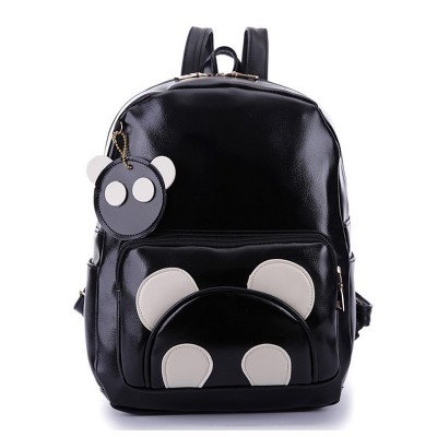 Fashion Women PU Leather Panda Backpack Teenagers Girls Cartoon School Bags Student Book Bag Cute Black White Patchwork Design 