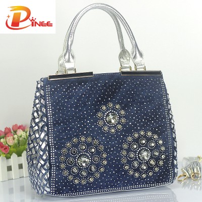 Rhinestone Handbags Designer Denim Handbags Fashion Women Handbags Designer Diamond Decoration Denim Tote Luxury Ladies Bags Big Travel Shoulder Bag