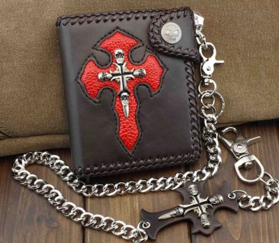 Trucker Punk Gothic Skull Cross Leather Wallet Purse With Key Chain 