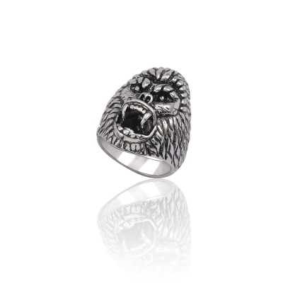 Vintage Silver Punk Cool Men Ring Steampunk Gorilla Head Stainless Steel Rings Gothic Animal Biker Man Jewelry Anel Masculino