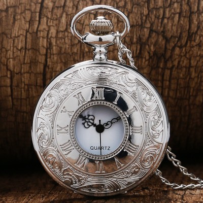 Silver/Bronze/Black Roman Arabic Number Quartz Antique Pendant Chain Pocket Watch for Men and Women with Necklace Pocket Chain