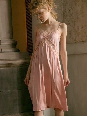 Pink Silk Satin Nightgown for Women