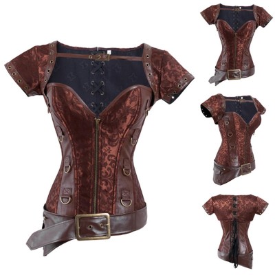 2019 Factory Directly Plus size Gothic Clothing Corselet Vintage Retro Warrior Corset Sexy Steel Boned Brocade Steampunk Corset