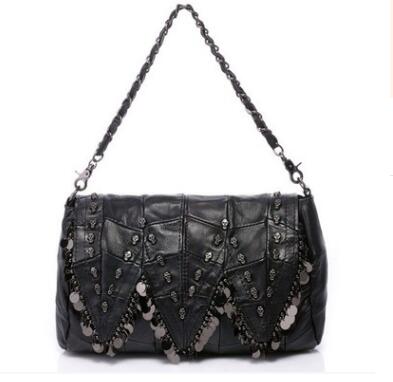 Genuine Leather Sheepskin Womens Messenger Bags Punk Style Skull  Shoulder Bags Female Vintage Small Bags