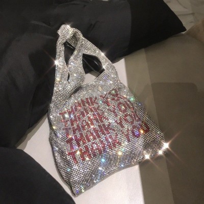 2019 Spring Summer Woman New Stylish Silver Color Print Pattern Double Strap Sequined Handbag