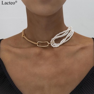 Lacteo Steampunk Unique Chunky Thick Twist Chain Female Charm Necklace New Gothic Multi Layered Imitation Pearl Pendant Necklace