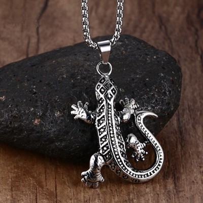 Mprainbow Chic Fashion Women Men Gecko Lizard Pendant Stainless Steel Chain Necklaces Jewellery Gifts