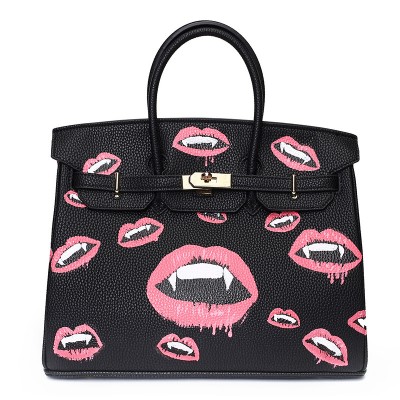 Sexy Bag Sexy lips Women Handbag Messenger Bags 100% Leather Bag Graffiti Sexy lips Women's Hand Painting Handbags Gift