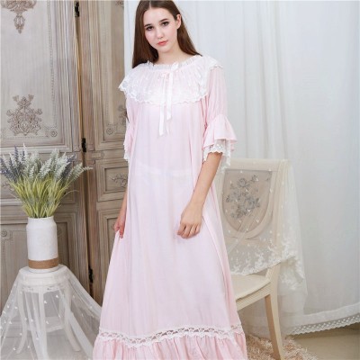 Autumn Sleepwear Women Night Gown Home Wear Sleep Shirt Robe Dress Vintage Nightgown Plus Size Cotton Nightwear Nightshirt T331