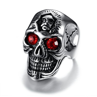 Punk Mens Large Skull Rings Stainless Steel Red Eyes Male Skull Biker Accessories for Men Vintage Jewelry Halloween Gift