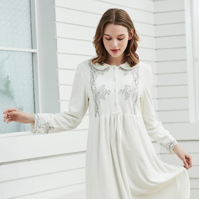 Velvet Nightgown Women Elegant Sleepwear Winter Nightdress White