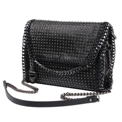 New Fashion Female Pu Leather Chain Shoulder Bag Single Solid Soft Black Rivets Skull Womens Flap  Crossbody HandBag Messenger 