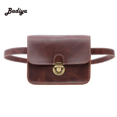 Leather Fanny Pack Ladies Casual Waist Bags PU Leather Soft Flap Bag For Woman Thread Black Money Wallet Phone Bag Vintage Lock Fanny