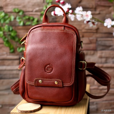 Leather shoulder bag simple leisure college student travel bag leather backpack dual-purpose wind