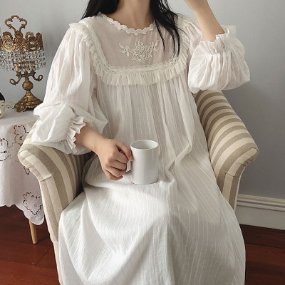 Womens Lolita Dress Princess Sleepshirts Vintage Palace Style Lace Embroidered Nightgowns.Victorian Nightdress Lounge Sleepwear