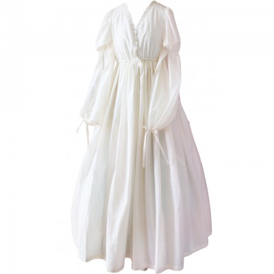 Vintage Sexy Sleepwear Women Cotton Medieval Nightgown White V-neck Queen Dress Night Dress Lolita Princess Home Dress