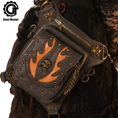 Steampunk Skull Retro Rock Bag Men Women Waist Bags Fashion Gothic Shoulder Phone Case Holder Leather Motorcycle Messenger Bags