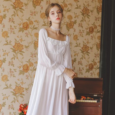 Nightgowns Long Sleeve Autumn Sleepwear Embroidered Viscose Nightwear Women  Nightshirts For Women Nightgown Aestheticism