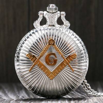 Cool Silver  Golden Masonic Freemason Freemasonry Theme Alloy Quartz Fob Pocket Watch With Necklace Chain Free Drop Shipping