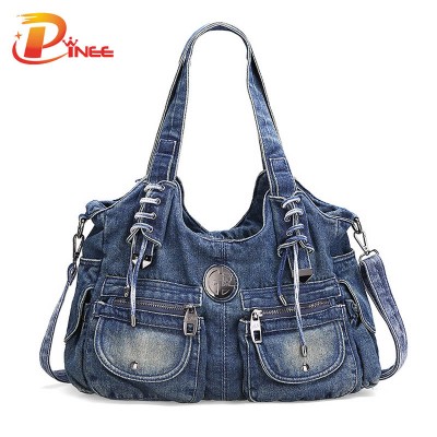 Vintage Denim Shoulder Handbags Fashion Women Bag Casual Denim Handbag Lady Denim Tote Bag