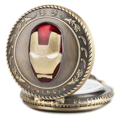 Hot Sale Half Hunter Men Iron Man Theme Pocket Watch Quatz Fob Clock Vintage Pendant Children Birthday Gift reloj de bolsillo