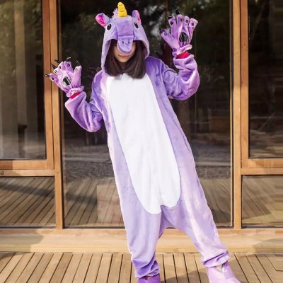 2019 Unicorn Pajamas onesie Women Kugurumi panda Winter Flannel Pajama Kigurumi adult Nightie Stitch unicornio Sleepwear Overall