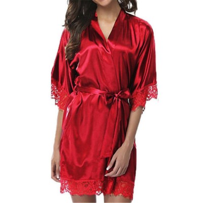 Women Imitation Lace Sashes Robe Nightdress Perspective Kimono Sexy Silk Dressing Belt Bath Robe Nightwear Bathrobes Women Sleep