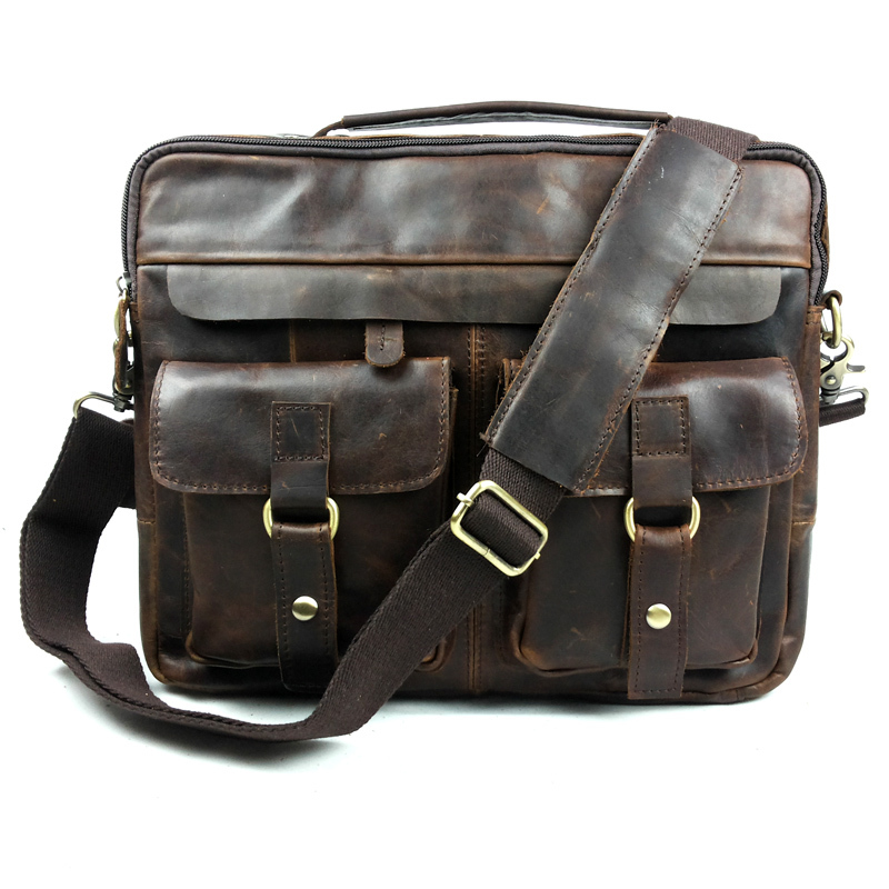 Men/'s Vintage Genuine Brown Leather Laptop Messenger Bag Shoulder Briefcase