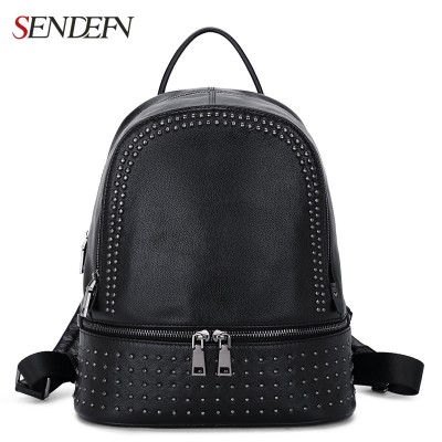 Backpacks for Girls Genuine Leather Backpack Large Capacity Rivet Black Shoulder Bag Women Casual Backpack Teenage Girls School Travel Bags