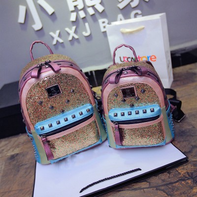 Famous brand woman luxury backpack glitter ladies travel bags girls mini backpack rivets design schoolbags bling shiny backpack