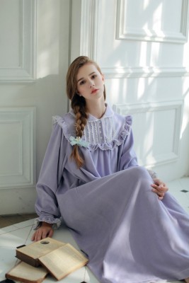 Women Sleepwear Winter Warm Gown Royal Princess Dress Nightgown Women&#39;s Velvet Long Nightdress Vintage Court Style Homeware