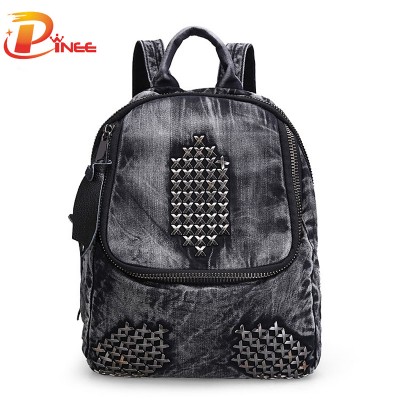 American apparel denim backpack Women's Backpacks Casual Denim Backpack For Women Rivet School Bags For Teenagers Girls Book Bag black blue denim backpack