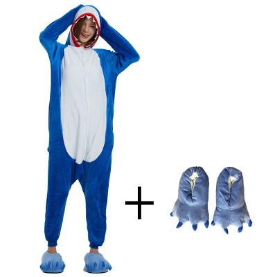 Flannel Shark Kigurumi Animal Costume Adult Onesies Bodysuit Pajamas For Show Men Women Cosplay Carnival Party Pyjamas