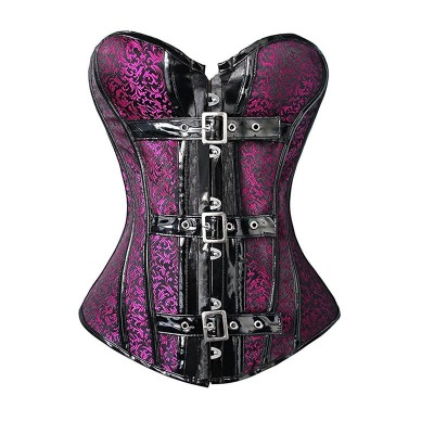 S-XXL Steampunk Corset Gothic Women Sexy Lingerie Purple Front Clasp Corsets And Bustiers Overbust Corsets Body Shaper Corselet