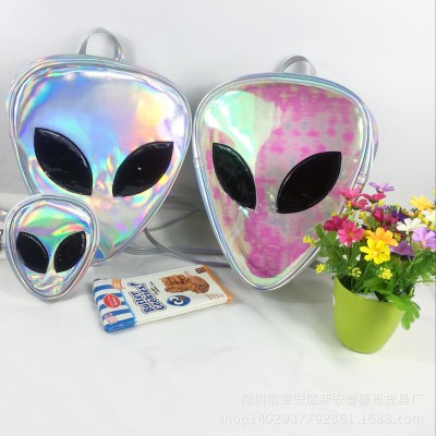 Laser Transparent Backpack Boys 3D Alien ET Head Face Designed Unisex Backpack Unique backpack cool bag Triangle Leisure mini backpack For Girls kids