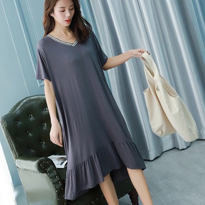 2019 summer new Ruffled dress women home wear cotton V-neck nightdress long dressV neck soft comfortable dress sleepwear