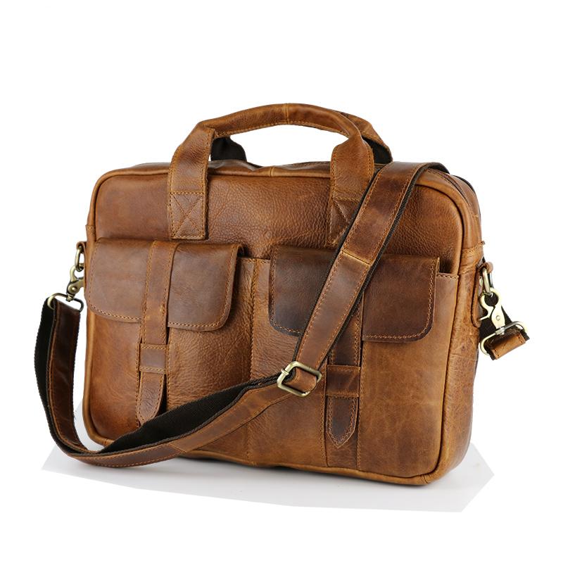 Whole Fashion Vintage Crazy Horse Leather Handbags Men Messenger Bags Genuine Shoulder Laptop Briefcase Li 895