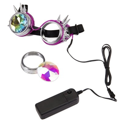 FLORATA Steampunk Goggles Welding Cyber Rivet Illuminate Punk Goggles Retro Gothic kaleidoscope Colorful Lens Cosplay Eyewear