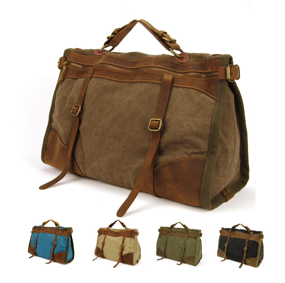 Vintage Retro Military Canvas Leather Men Travel Bags Luggage Leather Men Travel Bags Luggage