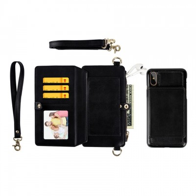 Black Purse and Phone Case Bag Multi-function Phone case Messenger Bag for Iphone 6/6s/6 plus/6s plus/7 plus/8 plus/ 7/8/x Samsung s8/s8 plus Cell Phone Bag with Shoulder Strap Small Phone Bag Cell Phone Pouch Purse Purse with Phone Holder