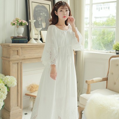 Vintage Dress Cotton White Long Dress Women Rococo Nightgown Sleepwear Palace Masquerade Dresses