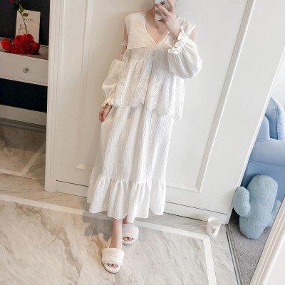 Girl Robe Lace Robe Set Women Princess Vintage Homewear set Sleepwear Robes Autumn