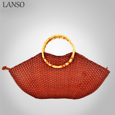 Sexy Bag Hot Sexy Lips Top-Handle Bag Popular Women Weave Bags Big Capacity National Summer Holiday Travel Handbag