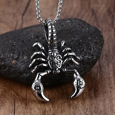 Impressive Men Tribal Scorpion King VERY VENOM Pendant Necklace Stainless Steel in Silver-color Black Boys Jewelry with 24