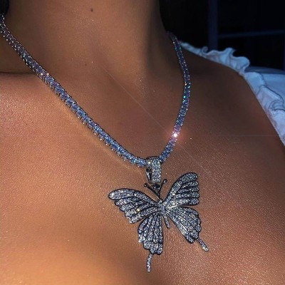 Zircon Butterfly Necklace Tennis Chain Crystal Rhinestone Pendant Necklaces For Women Choker Collares Jewelry
