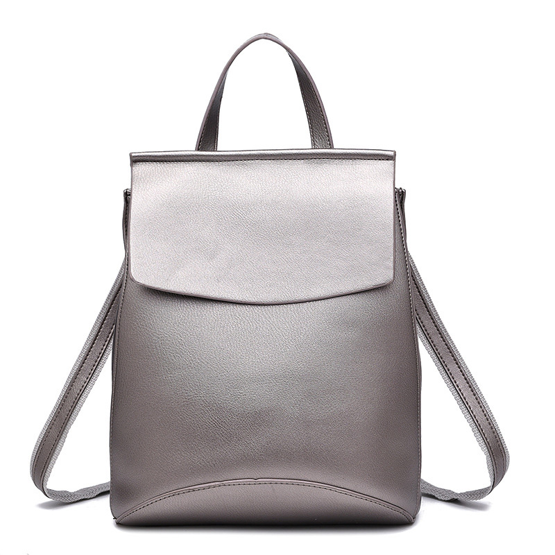Fashion Girls Black Leather Backpack Brand Quality White Small Casual School Bag Teenage Women Rucksack Mochila Silver Xa216h