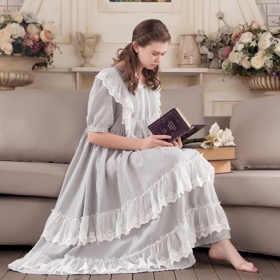 Women Sleepwear Gown Dress Lace Cotton Nightgown Nightdress Women Princess Night wear Vintage Dress